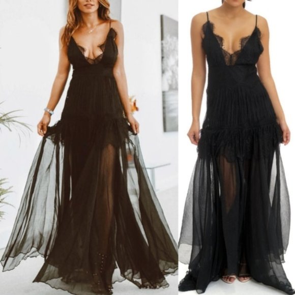 GLAM DOLLZ Black Lace Maxi Dress - Picture 2 of 4